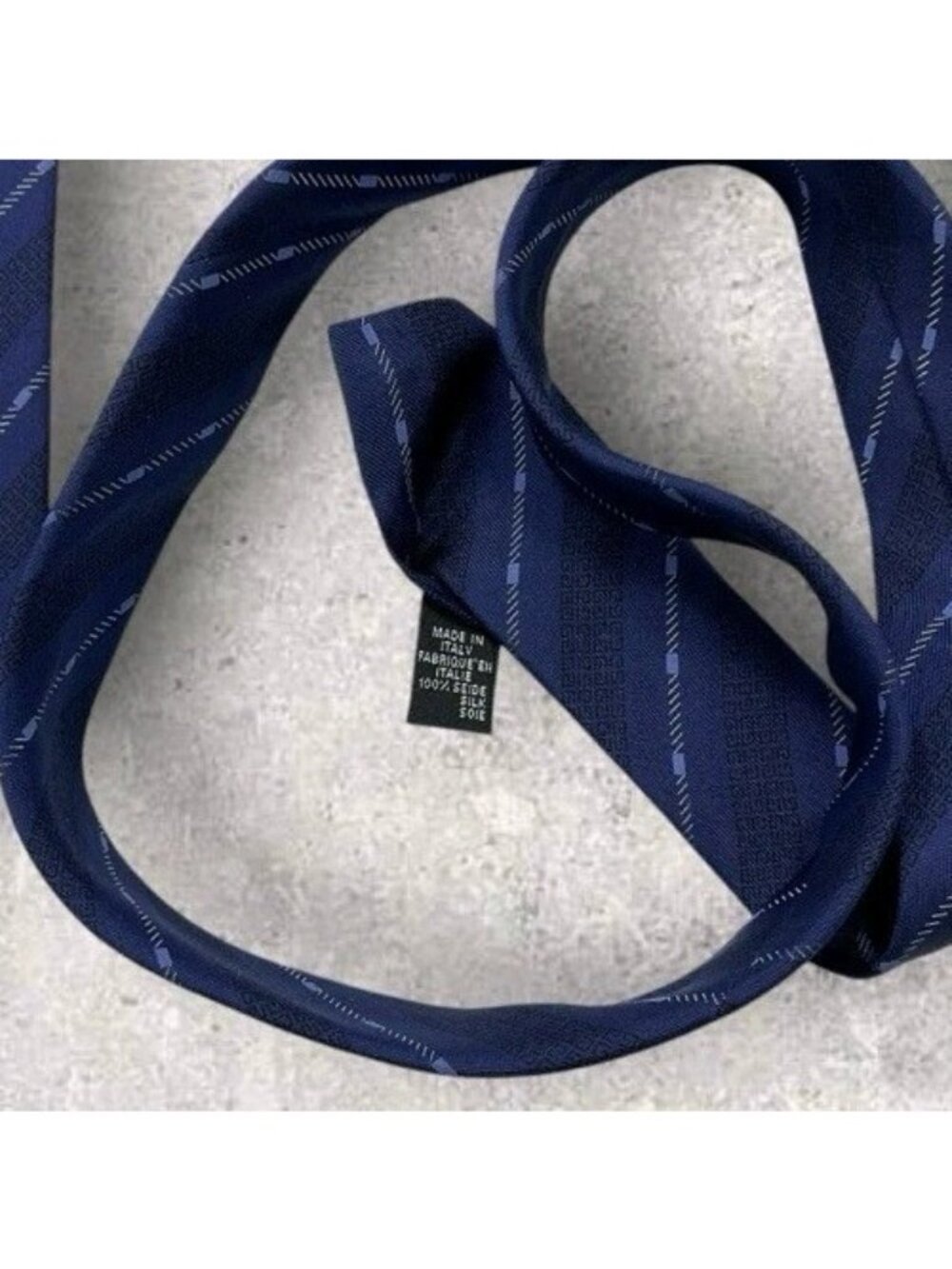GIVENCHY Silk Tie ITALY Navy Blue Striped Monogram Logo W:3.2" EUC - Picture 3 of 5